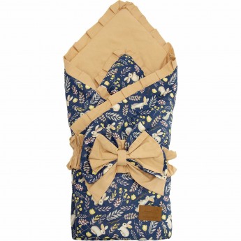 Одеяло на выписку AMAROBABY HAPPY ЗАЙЧИКИ, синее, бязь
