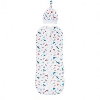 Пеленка (кокон на молнии) с чепчиком AMAROBABY SOFT HUGS ПТИЧКИ, белая, размер 56-68