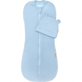 Пеленка-кокон на молнии с шапочкой AMAROBABY FASHION, голубой, размер 56-68