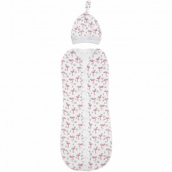 Пеленка (кокон на молнии) с шапочкой AMAROBABY SOFT HUGS Фламинго, белый, р-р 56-68