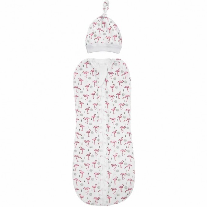 Пеленка (кокон на молнии) с шапочкой AMAROBABY SOFT HUGS Фламинго, белый, р-р 56-68 AB570120SHKF1/00