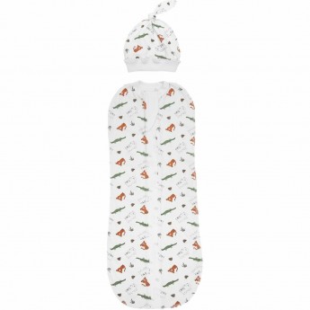 Пеленка (кокон на молнии) с шапочкой AMAROBABY SOFT HUGS Крокодильчики, белый, р-р 68-74