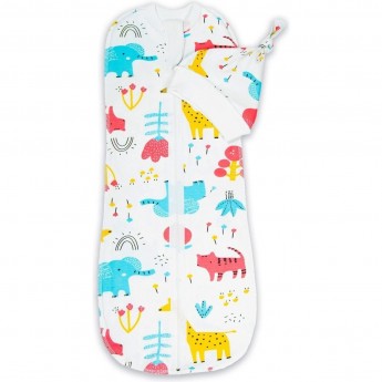 Пеленка (кокон на молнии) с шапочкой AMAROBABY SOFT HUGS Зоопарк р-р 68-74