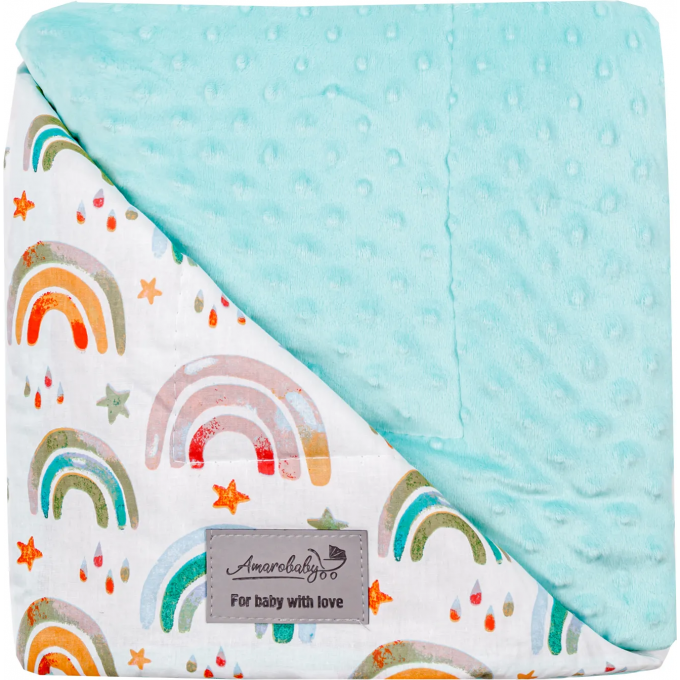 Плед AMAROBABY РАСТЕМ ВМЕСТЕ 95х85 хлопок/minky Rainbow, белый/мятный AMARO-62RV-RB