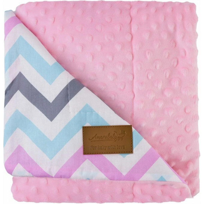 Плед AMAROBABY РАСТЕМ ВМЕСТЕ 95х85 хлопок/minky, зигзаг розовый AMARO-62RV-ZR