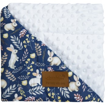 Плед AMAROBABY РАСТЕМ ВМЕСТЕ, ЗАЙЧИКИ, синий/белый, хлопок/minky, 95х85 см