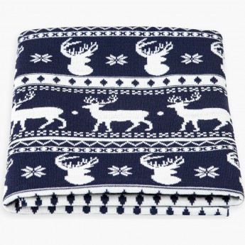 Плед детский AMAROBABY PURE LOVE CHRISTMAS, синий, вязаный, 50% шерсть 50% пан., р-р 75х105 см.