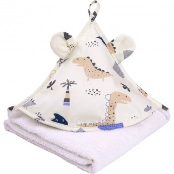 Полотенце детское с уголком AMAROBABY CUTE LOVE LITTLE DINO, белое, 90х90 см