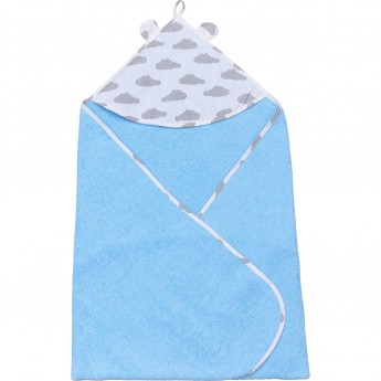 Полотенце детское с уголком AMAROBABY CUTE LOVE ОБЛАКА, серое/голубое