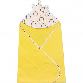 Полотенце детское с уголком AMAROBABY CUTE LOVE ПИНГВИНЫ, желтое