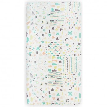 Простыня на резинке AMAROBABY АБСТРАКЦИЯ, белая/мультиколор, перкаль, 125х75х12см