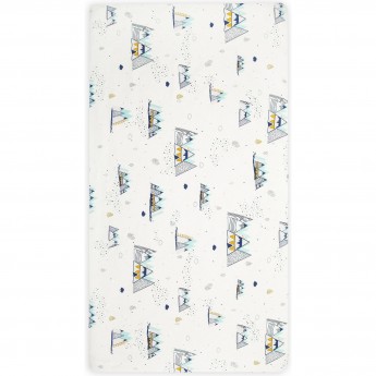 Простыня на резинке AMAROBABY ГОРЫ, белый/мята, перкаль, 125х75х12 см