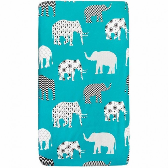 Простыня на резинке AMAROBABY СЛОНИКИ, бязь, 125х75х12 см AMARO-5102-S