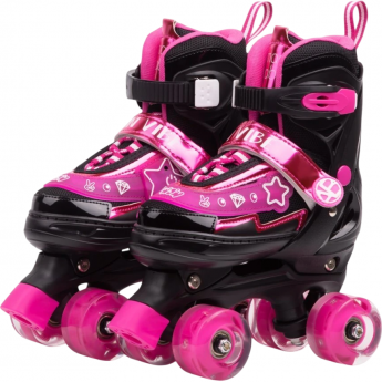 Ролики AMAROBABY GLORY раздвижные со светящимися колесами, черный/фуксия, р. 26-29