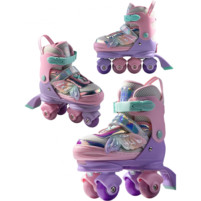 Ролики AMAROBABY MAGIC многофункциональные 3 в 1 со светящимися колесами, сиреневый/розовый/мятный, размер 27-30 AB25-35MC/170632-27