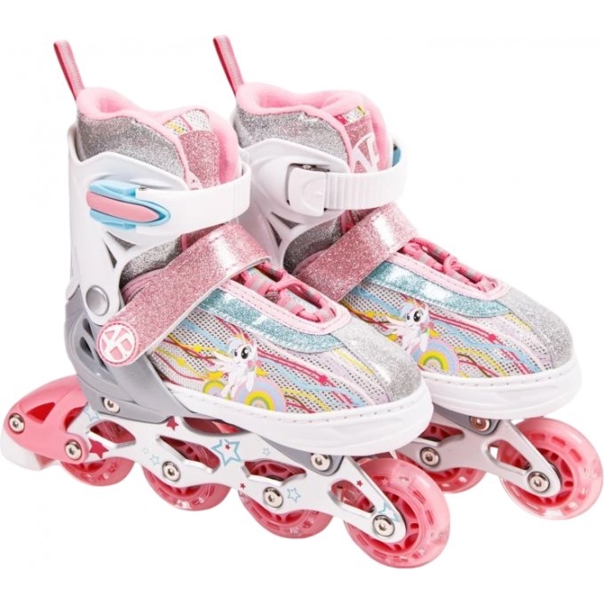 Ролики AMAROBABY UNICORN раздвижные со светящимися колесами, розовые, р-р 30-33 AMARO-35Uni-Pi-30