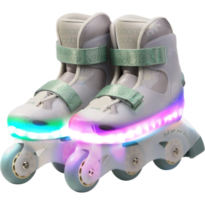 Ролики AMAROBABY WISH с подсветкой, бежевый/зеленый, размер 33-34 AB25-35WH/0313-33