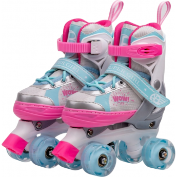 Ролики AMAROBABY WOW раздвижные со светящимися колесами, розовые/голубые, р. 30-33