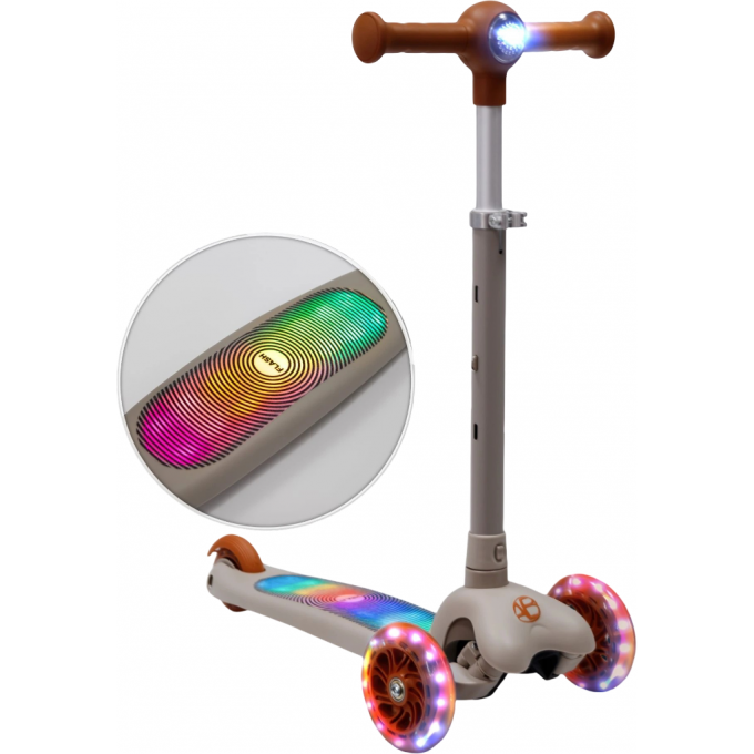 Самокат трехколёсный с подсветкой AMAROBABY FLASH коричневый AB25-27FLA12